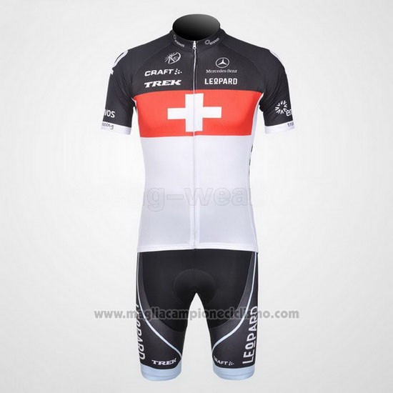 2011 Abbigliamento Ciclismo Trek Leqpard Campione Svizzera Rosso e Bianco Manica Corta e Salopette